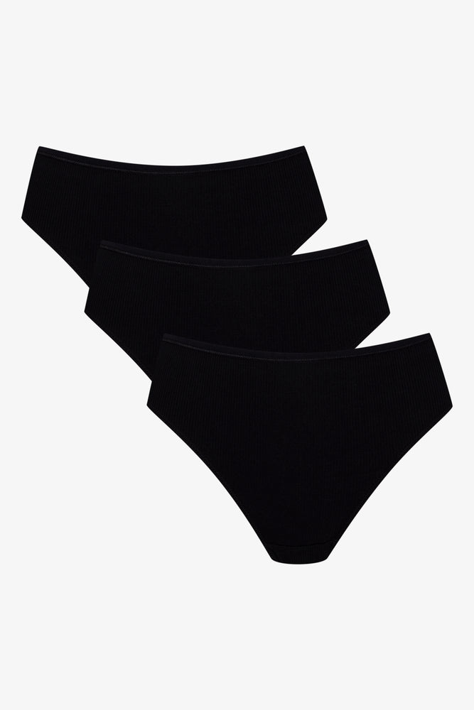 3 Pack Rib Brazilian Panties Black (1)