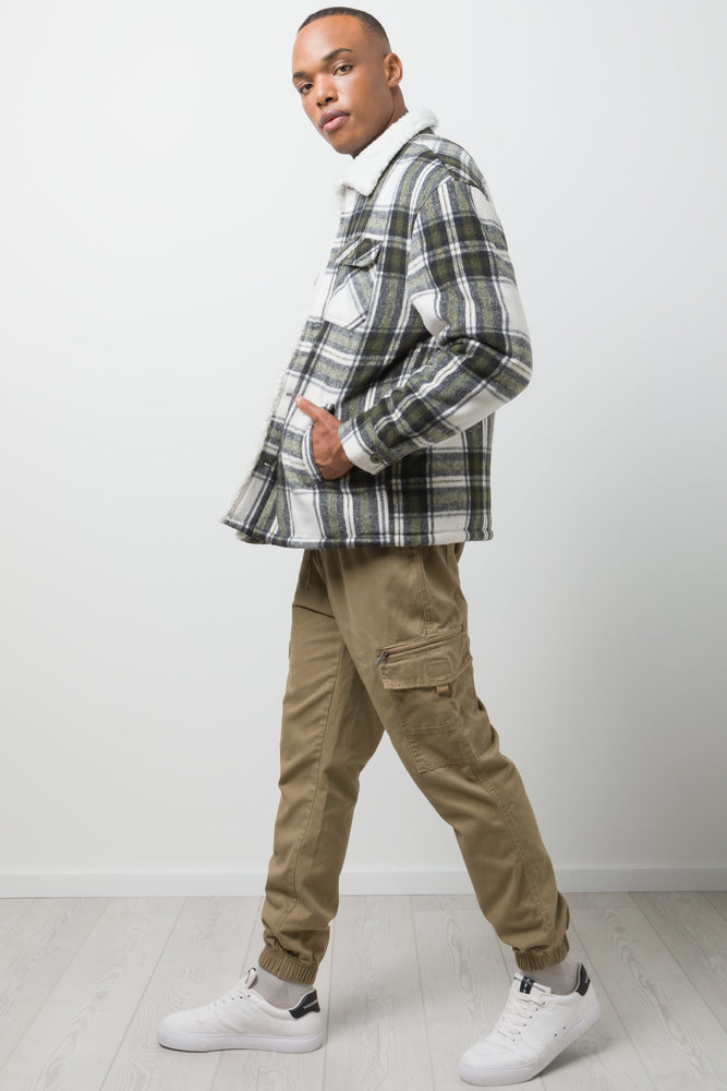 Check Sherpa Lined Shacket Cream (1)