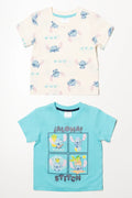 Lilo And Stitch 2 Pack T-Shirts Cream And Blue