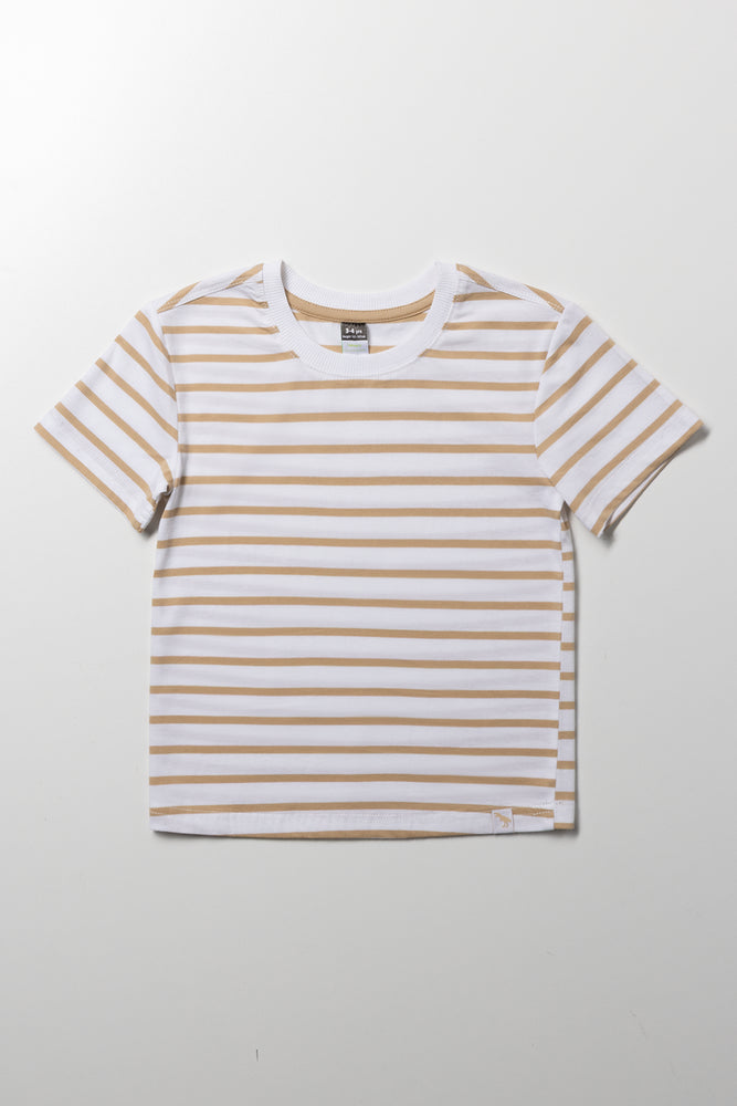 Short Sleeve Stripe T-Shirt White And Brown