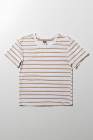 Short Sleeve Stripe T-Shirt White And Brown