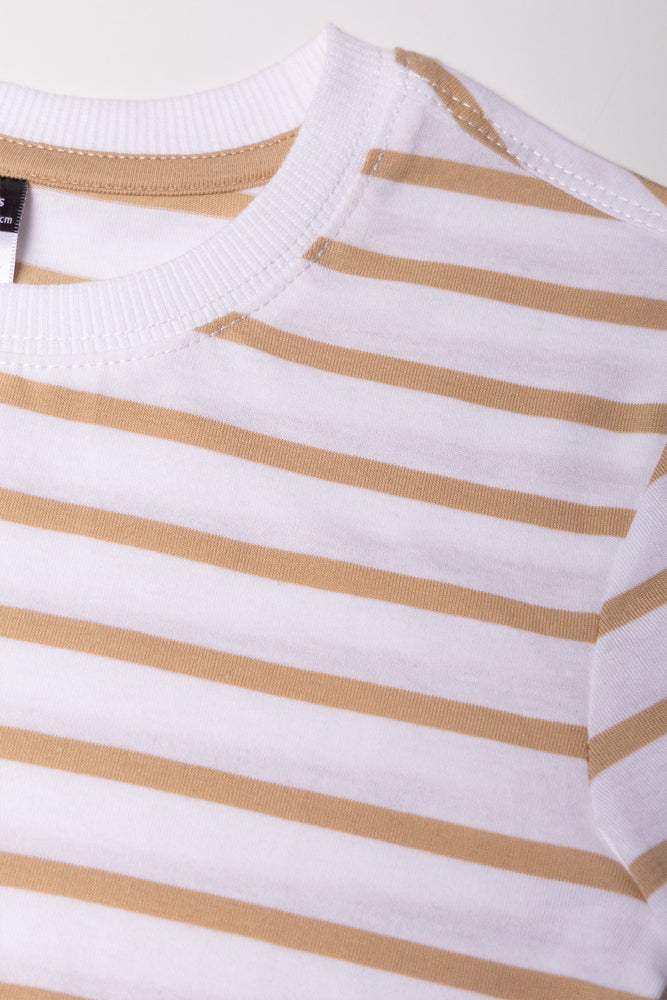 Short Sleeve Stripe T-Shirt White And Brown