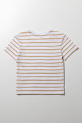 Short Sleeve Stripe T-Shirt White And Brown (3)