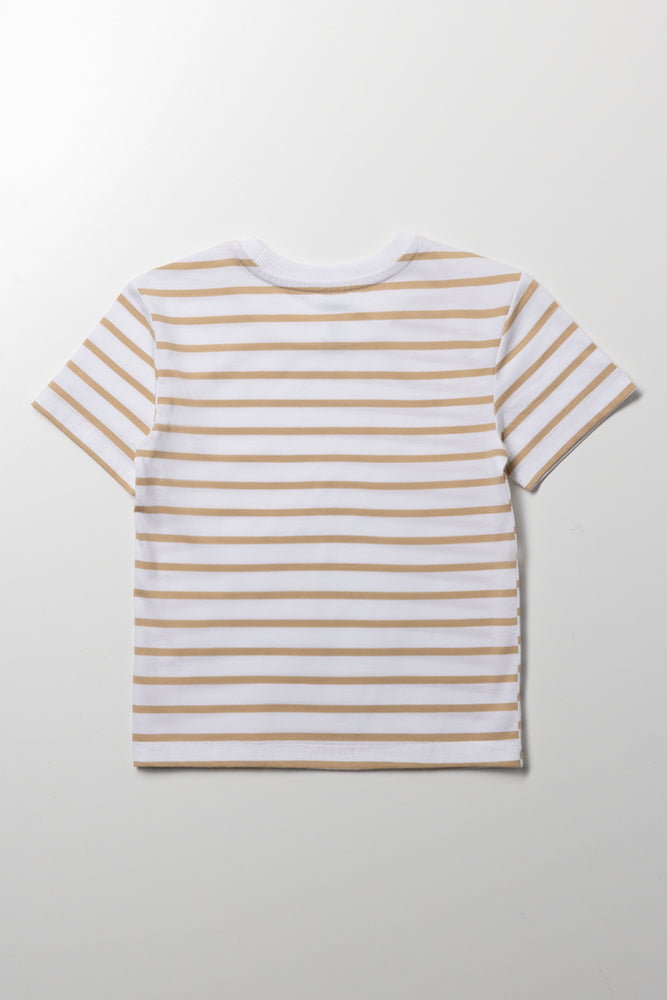 Short Sleeve Stripe T-Shirt White And Brown (3)
