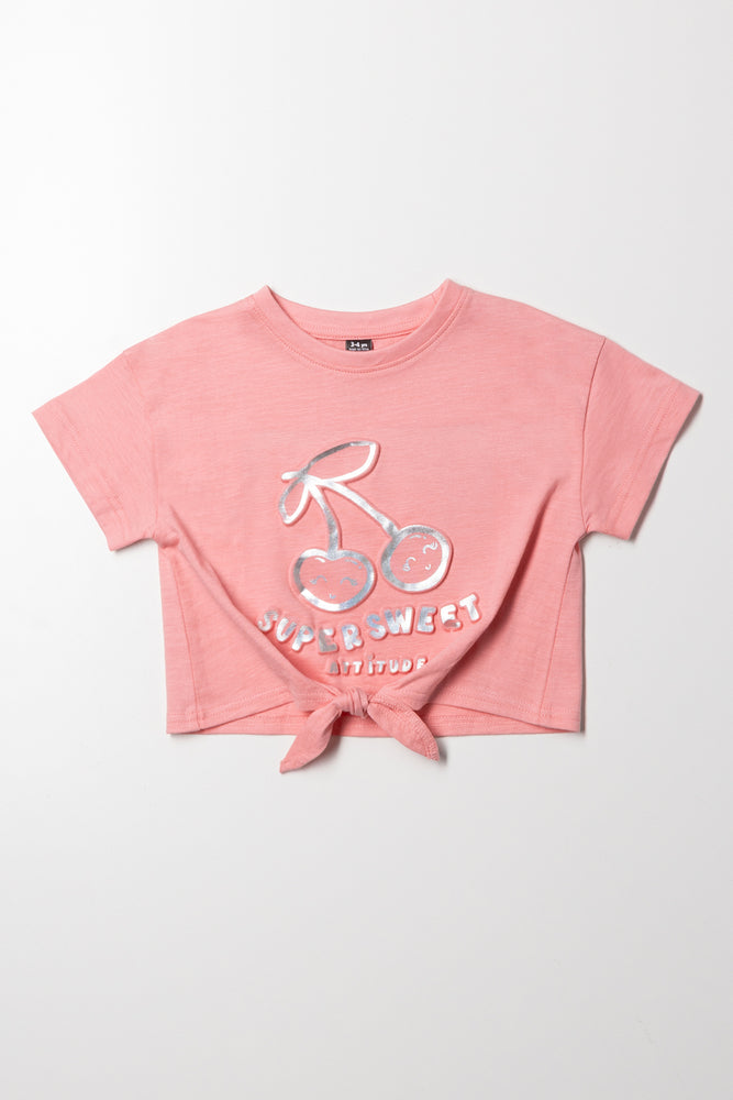 Cherry Front Tie Top Pink