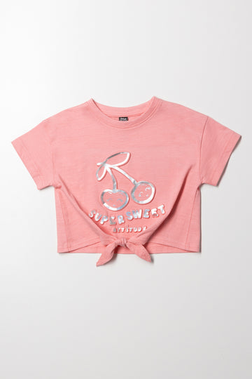 Cherry Front Tie Top Pink