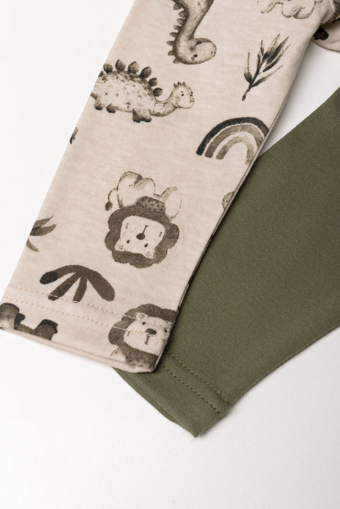 2 Pack Dinosaur Long Sleeve Polonecks Green And Natural (1)