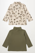 2 Pack Dinosaur Long Sleeve Polonecks Green And Natural (2)