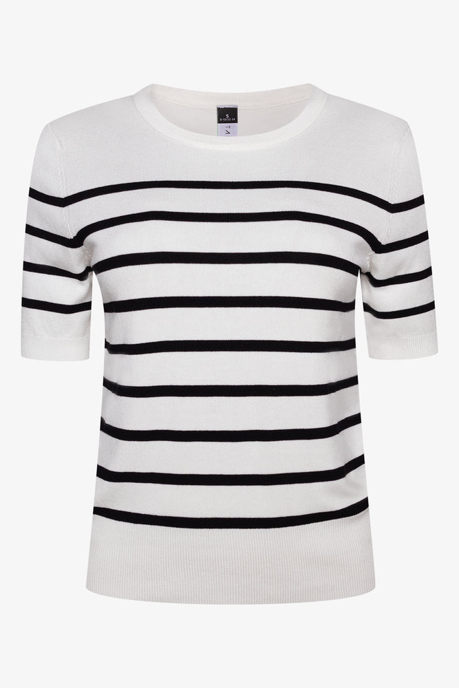 Ballerina Sleeve Striped Crew Neck Top Black And White