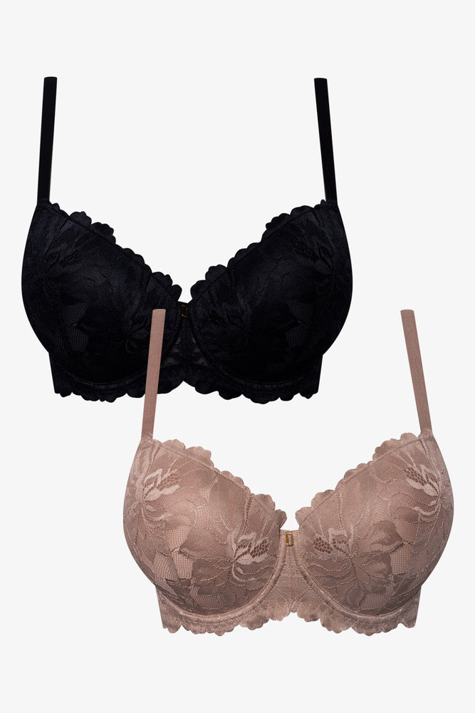 Plus Size Lace Balconette Bra Black And Natural