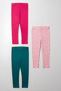 3 Pack Floral Leggings Pink And Teal
