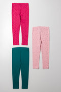 3 Pack Floral Leggings Pink And Teal (2)