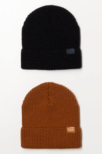 2 Pack Beanies Brown And Black