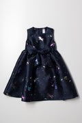 Unicorn Foil Sleeveless Dress With Bow Navy