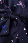 Unicorn Foil Sleeveless Dress With Bow Navy (1)