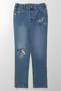 Sequin Bow Skinny Denim Blue