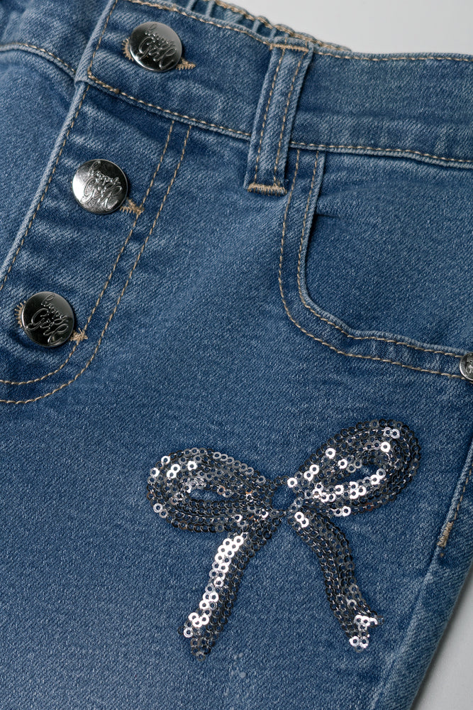 Sequin Bow Skinny Denim Blue (1)