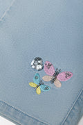Butterfly Embroidery Wide Leg Denim Jean Blue (2)