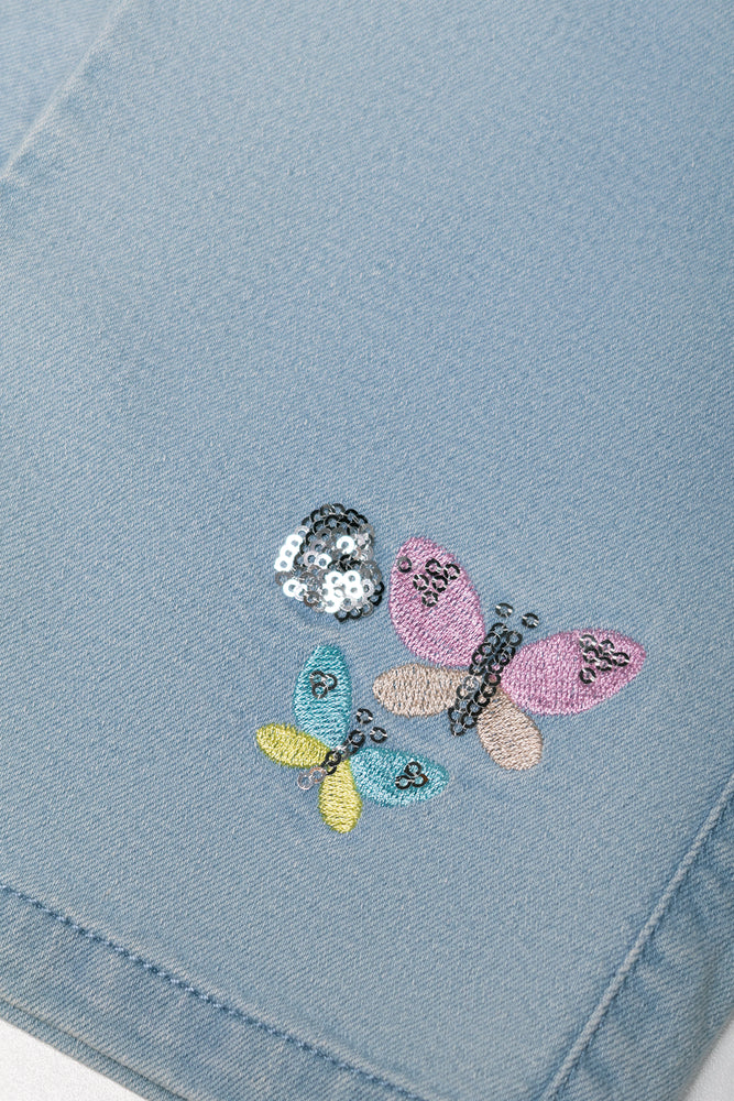 Butterfly Embroidery Wide Leg Denim Jean Blue (2)