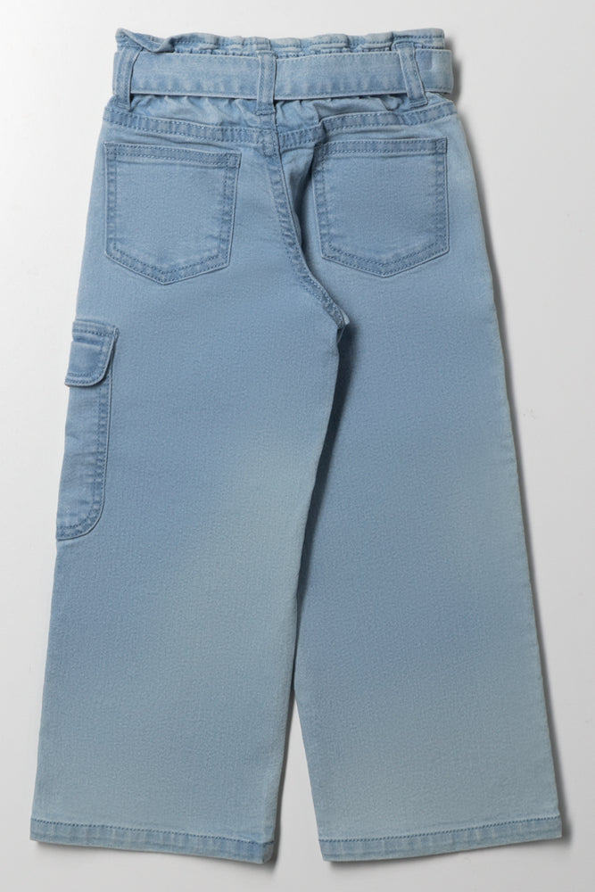 Butterfly Embroidery Wide Leg Denim Jean Blue (3)