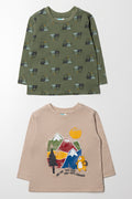 2 Pack Long Sleeve T-Shirts Natural And Green