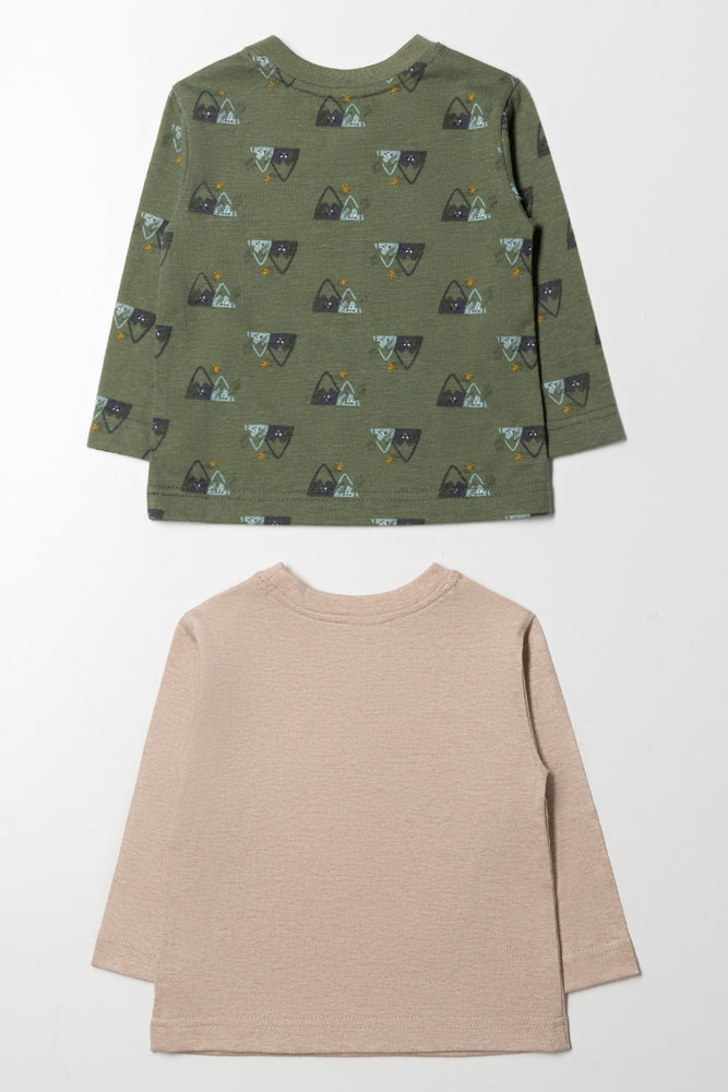 2 Pack Long Sleeve T-Shirts Natural And Green (2)