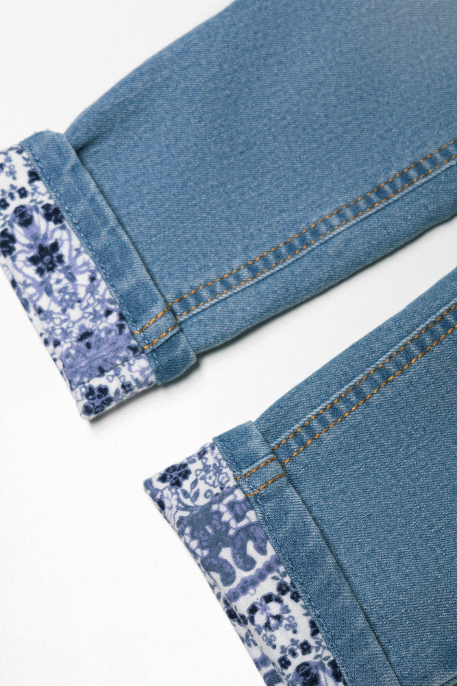 Lined Cuff Denim Jean Light Blue