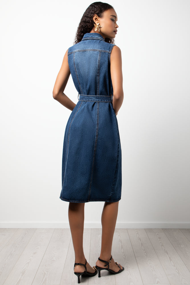 Sleeveless Button Through Denim Dress Blue (2)