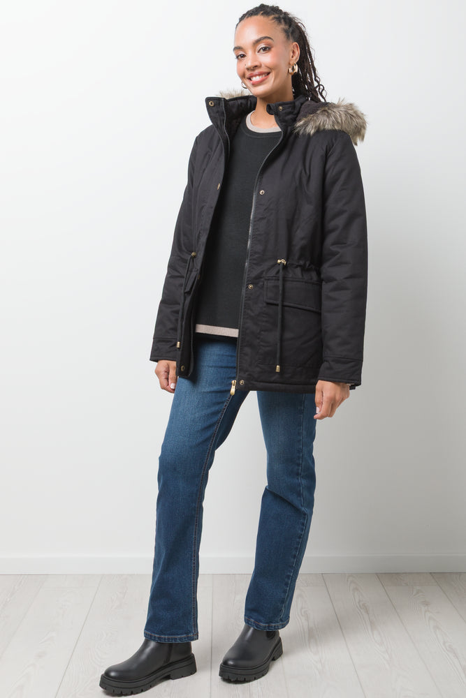 Parka Jacket With Fur Trim Black