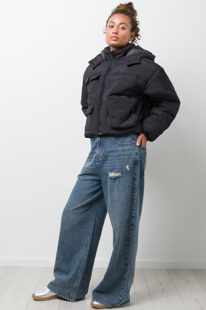 Technical Pocket Puffer Jacket Black