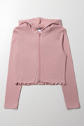 Lettuce Hem Zip Through Hoodie Pink