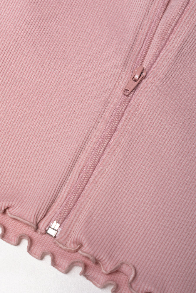 Lettuce Hem Zip Through Hoodie Pink