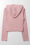 Lettuce Hem Zip Through Hoodie Pink (2)