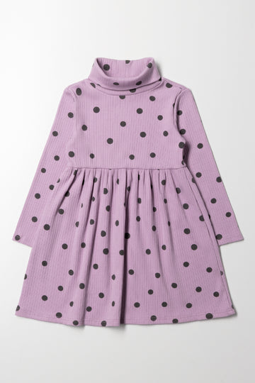 Spot Poloneck Flare Dress Purple