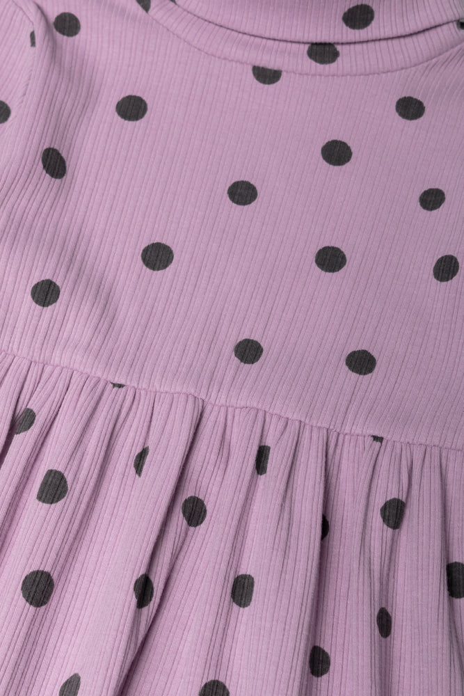 Spot Poloneck Flare Dress Purple (1)