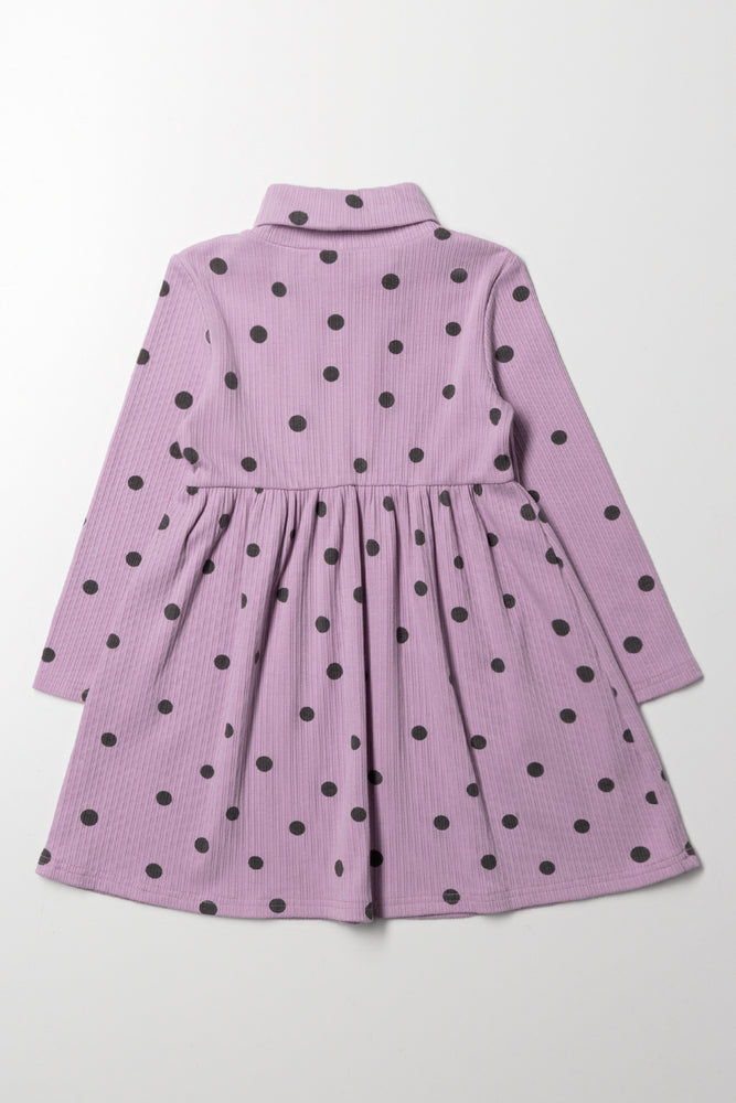 Spot Poloneck Flare Dress Purple (2)
