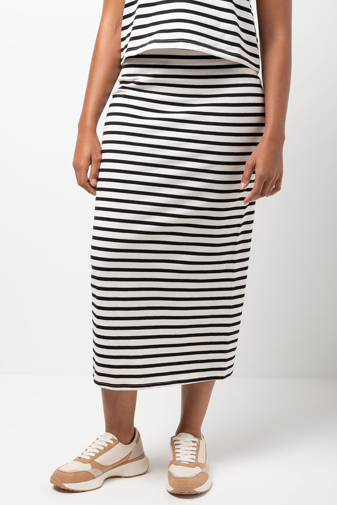 Striped Knit Column Skirt White And Black (1)