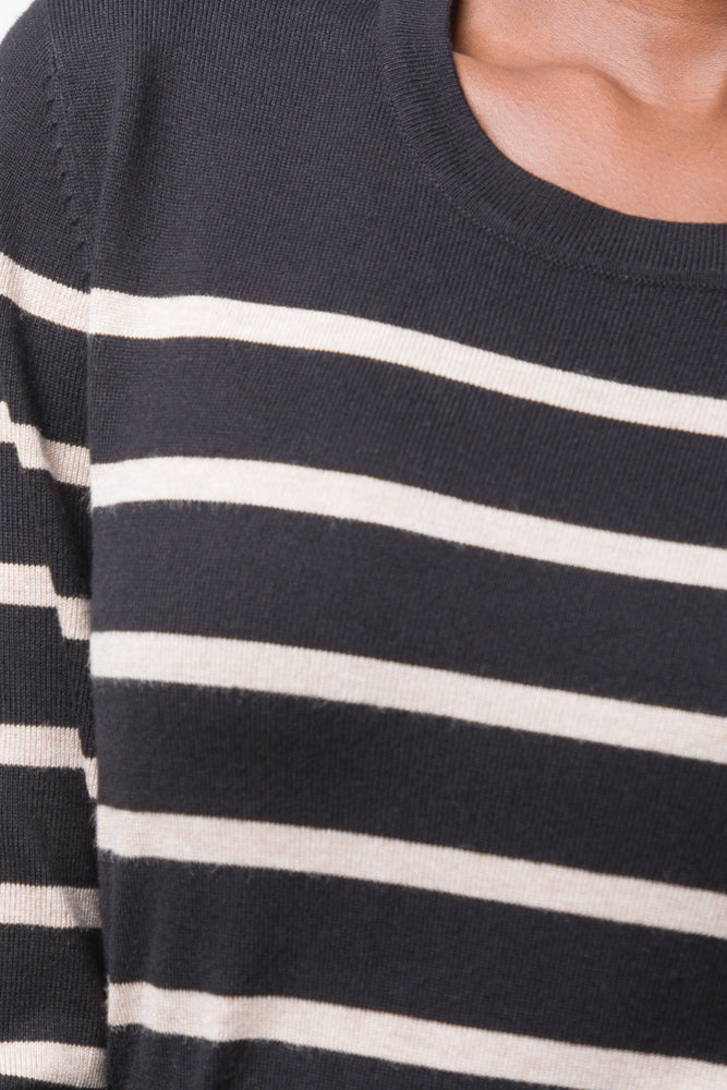 Long Sleeve Crew Neck Stripe Jersey Black (3)