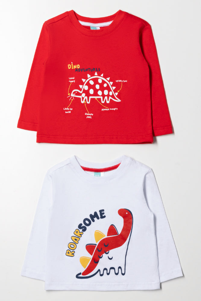 2 Pack Long Sleeve Printed T-Shirts Red And White