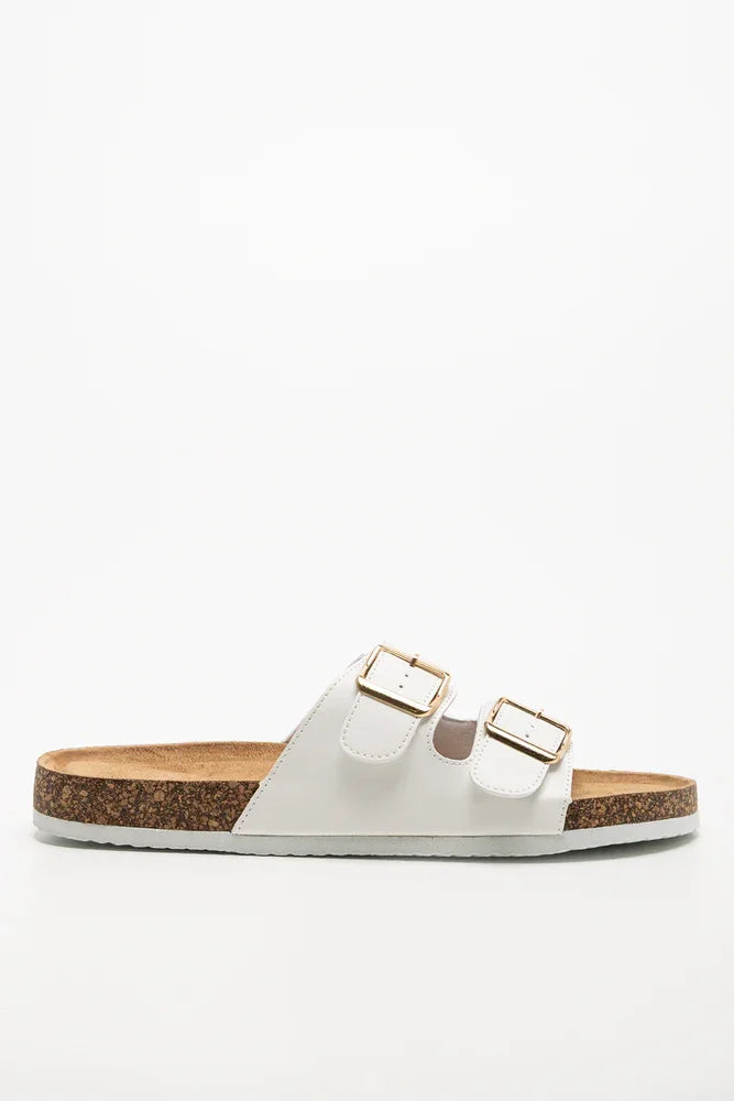 Double Strap Footbed Sandal White (1)