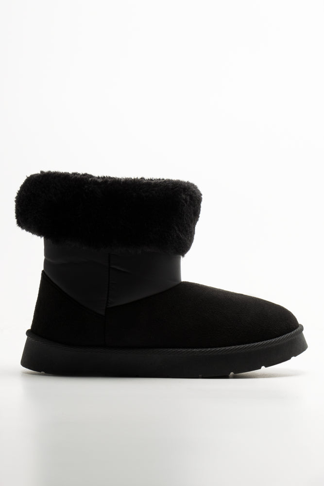 Fur Trim Comfy Boots Black