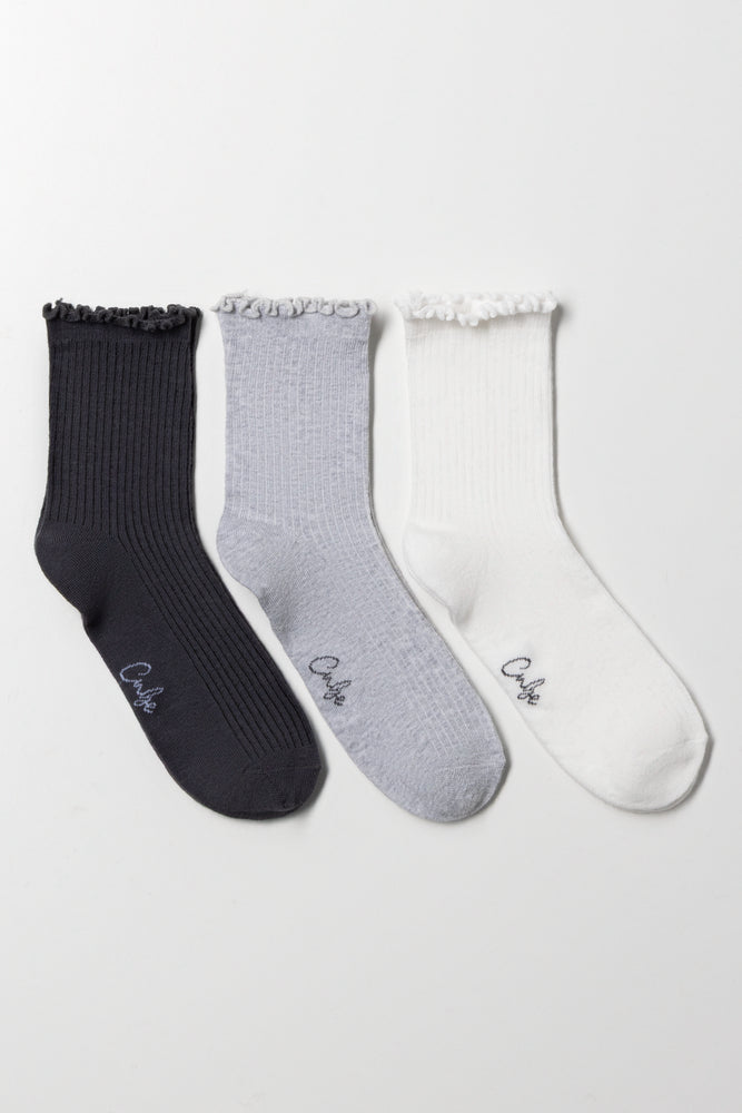 3 Pack Frill Socks Greys