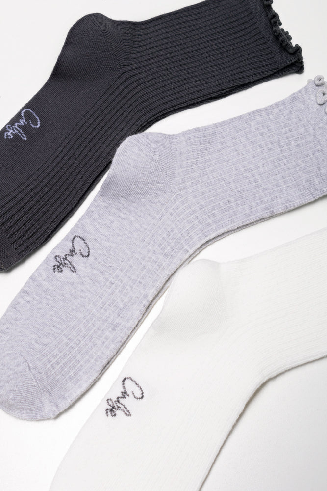 3 Pack Frill Socks Greys