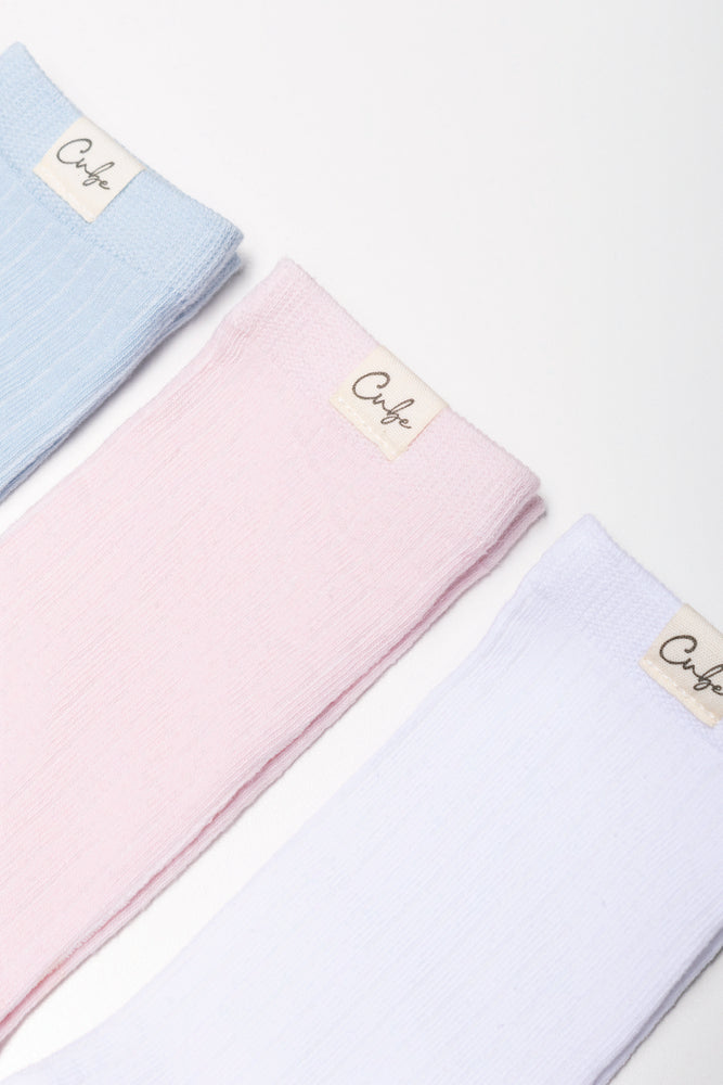 3 Pack Anklet Socks Blue, Pink And White