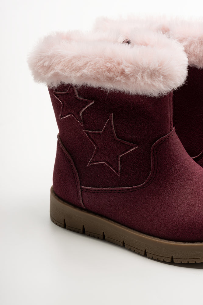 Star Fur Trim Long Boots Red (3)