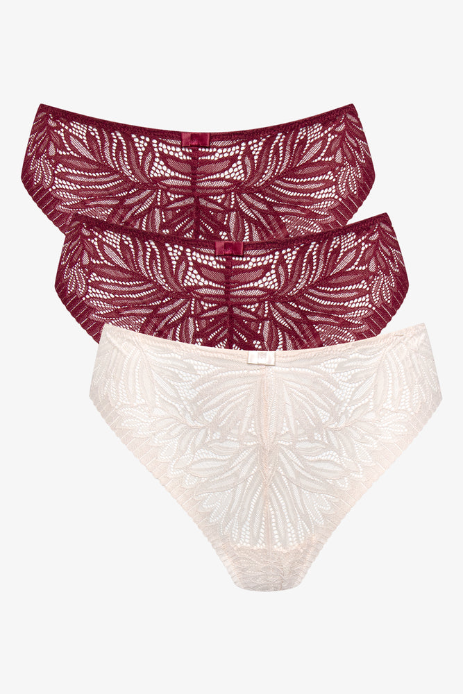 3 Pack Lace Thongs Burgundy And Natural (1)