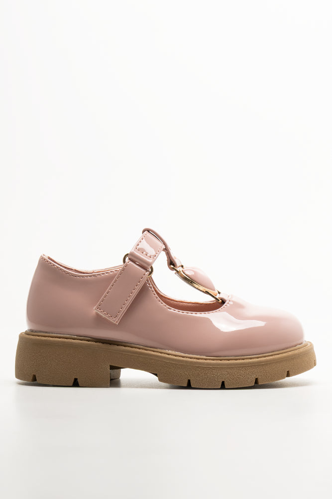 Heart Trim T-Bar Shoes Pink