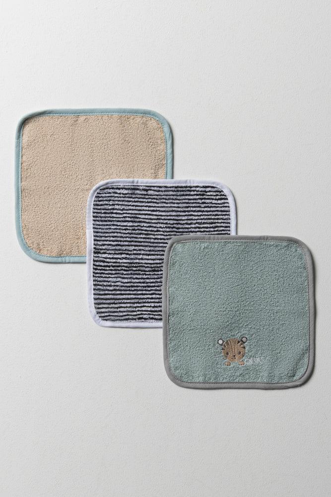 3 Pack Tiger Face Cloths Green