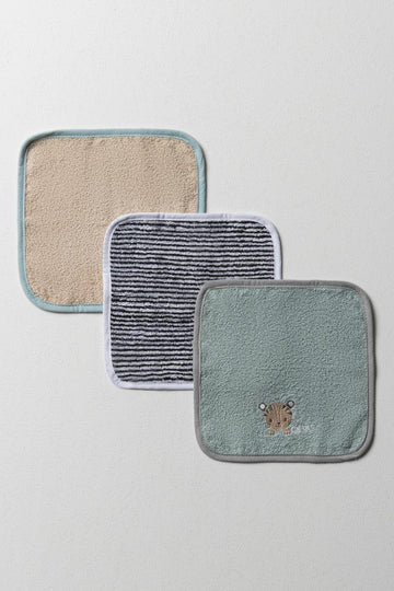 3 Pack Tiger Face Cloths Green