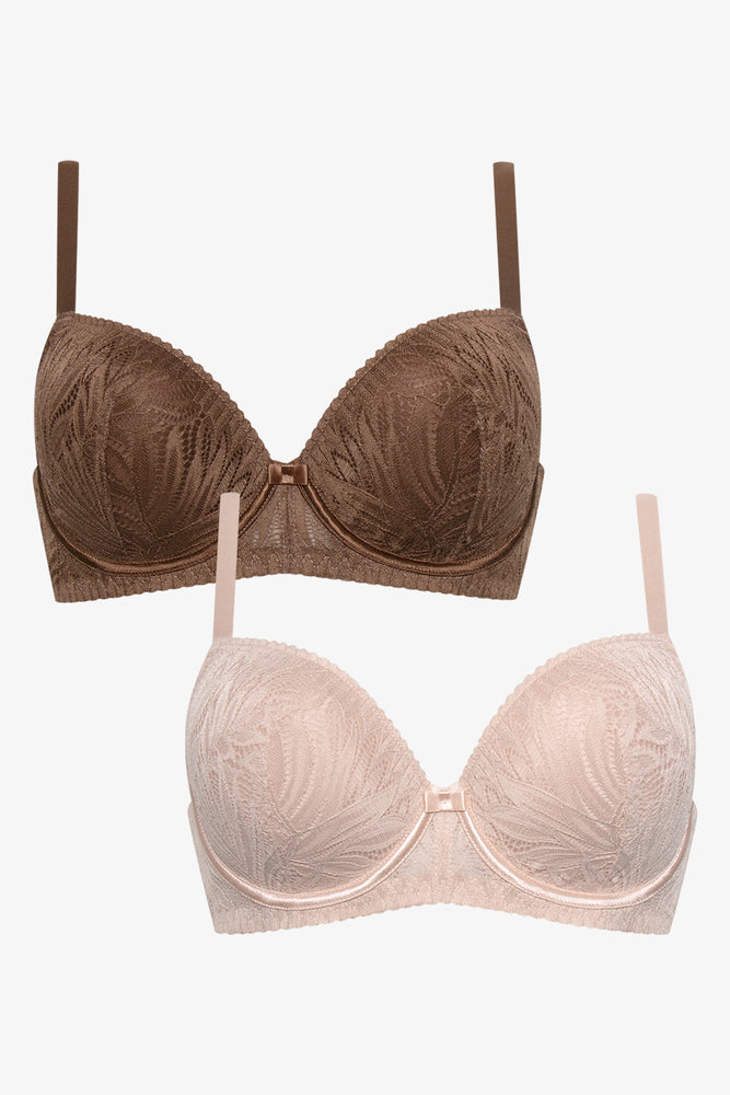 2 Pack Lace Balconette Bra Brown And Natural (1)